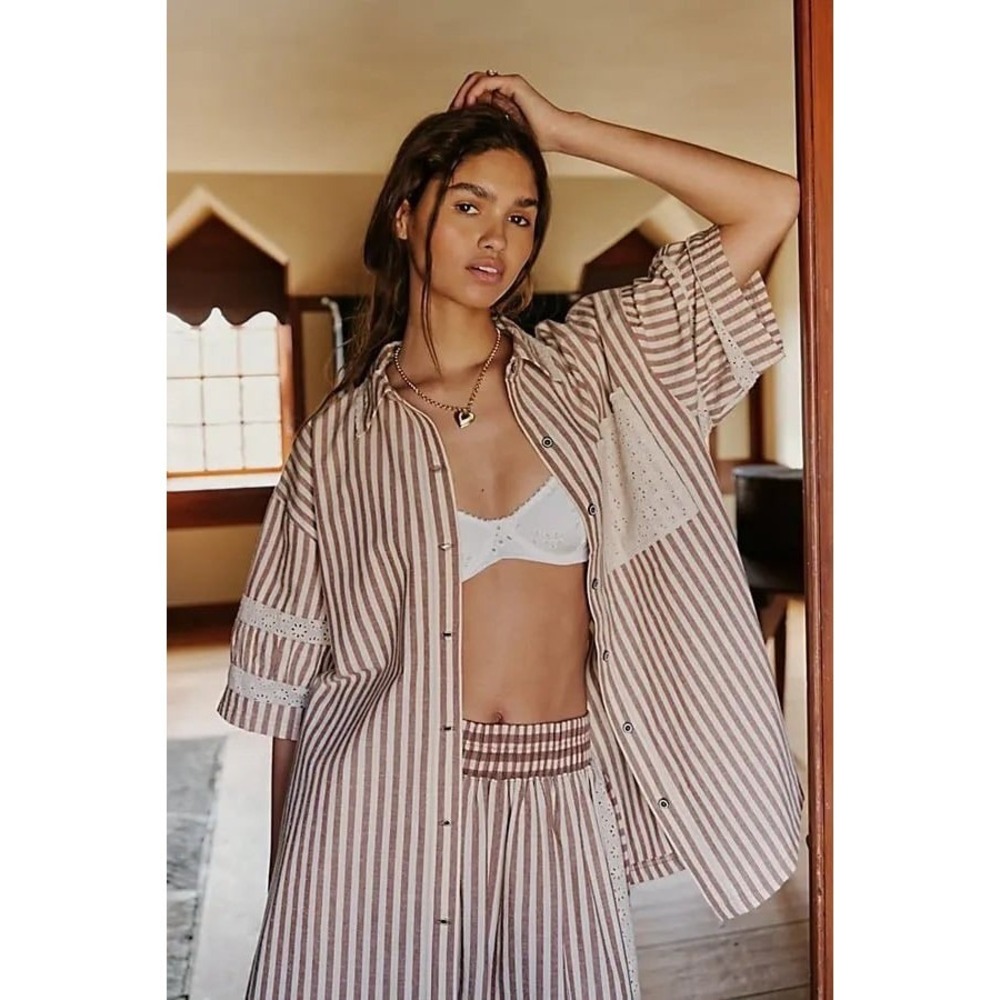 Free People Intimately Clear Skies Lounge Top in Neutral Como | Sz Small |‎ NWT